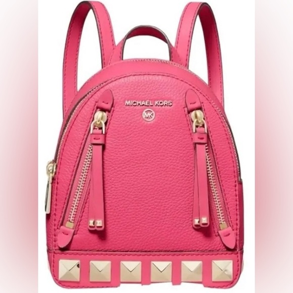 Michael Kors Handbags - Michael Kors, hot pink leather backpack with gold studded details. NWOT.
